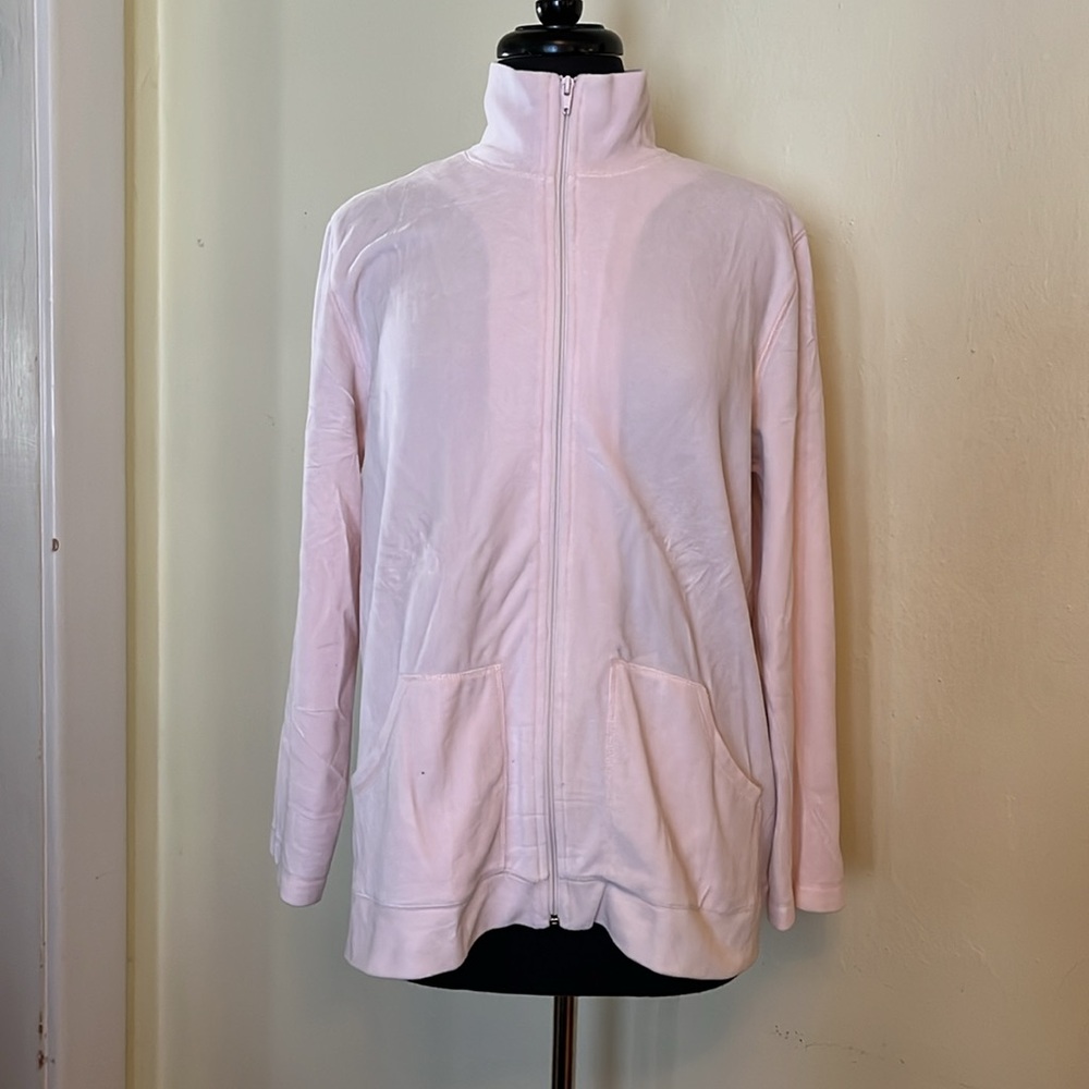 Chico’s light pink velours sweatshirt cardigan atheleisure size 2